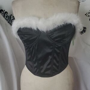 Black and White Crop Top with Luxurious Trim